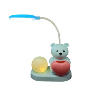 Bear Design USB Rechargeable LED Table Night Lamp with Pen Holder – Perfect Study Light for Kids