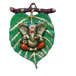 Green & Golden Leaf Ganesh Idol Wall Hanging