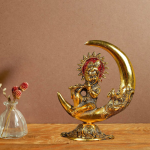 Metal Gopal Krishna on Moon Idol | Elegant Krishna Statue Showpiece for Pooja, Home & Office Decor | Perfect Gift