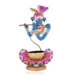 Blue Murli Krishna Statue T Light Holder
