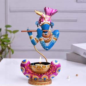 Blue Murli Krishna Statue T Light Holder
