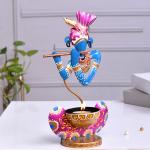 Blue Murli Krishna Statue T Light Holder