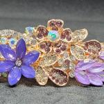 Elegant Floral Rhinestone Hair Clip in Violet and Crystal Clear Tones