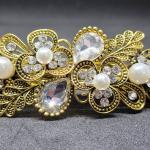 Gold-Tone Hair Clip with Clear Rhinestones and Pearls 9.5 cm