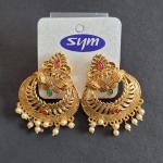 Elegant Gold Plated Traditional Jhumka Earrings with Pearls and Colored Stones