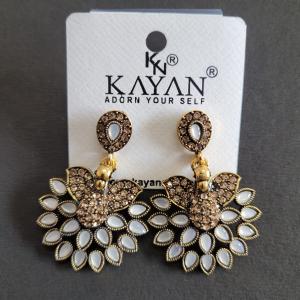 Elegant Gold Plated Peacock Design Earrings with White|Green|Pink and Brown Stones