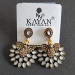 Elegant Gold Plated Peacock Design Earrings with White|Green|Pink and Brown Stones