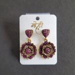 Vintage Gold Plated Floral Design Earrings with Brown|Pink Stones