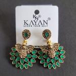 Elegant Gold Plated Peacock Design Earrings with White|Green|Pink and Brown Stones