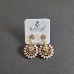 Gold Plated Peacock Design Earrings with Green|Baby Pink and Brown Stones