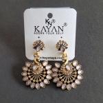 Gold Plated Peacock Design Earrings with Green|Baby Pink and Brown Stones
